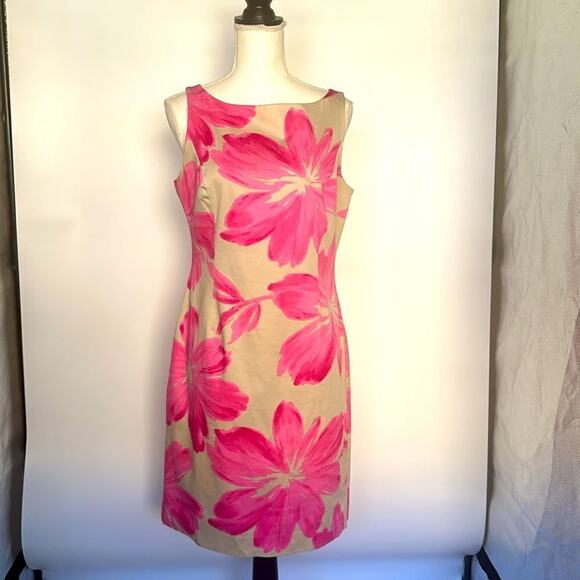 JONES NEW YORK Size 10 Tan Pink Floral Dress - Picture 4 of 15
